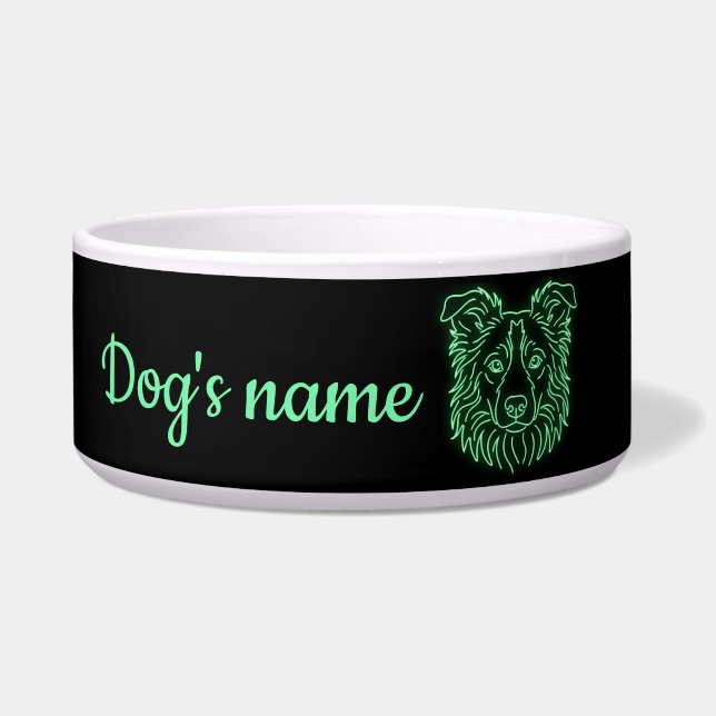 Comedero Custom Name Neon Border Collie Glow (Frente)
