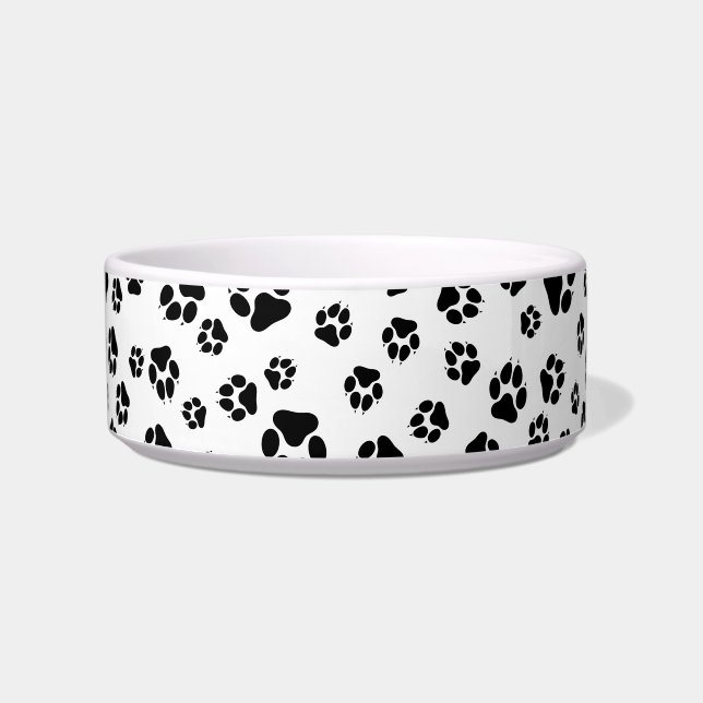 Comedero Cute Black & White Paw Impresiones de patrón Bowl (Frente)