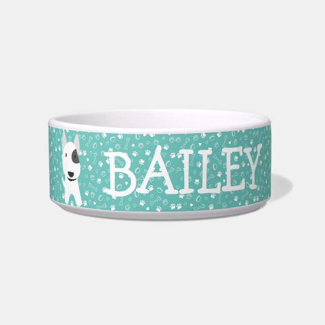 Comedero Cute Bull Terrier Dog Personalizable Nombre Bowl (Frente)