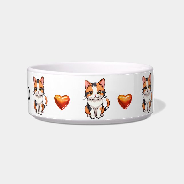 Comedero Cute Calico Gatos y Corazones Personalizan Bowl (Derecha)