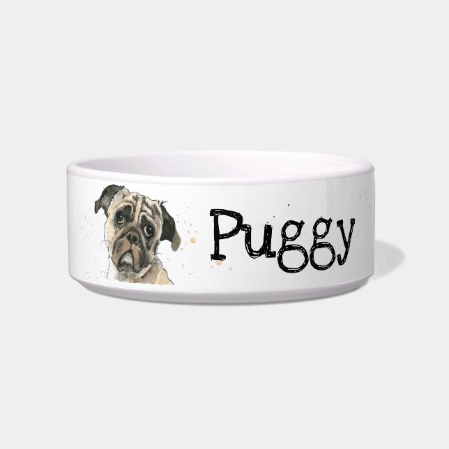 Comedero Cute divertido Pug pintura Especked personalizable (Frente)