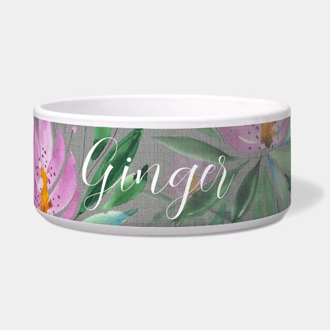 Comedero Cute Flowers Bloom Watercolor Monogramado (Frente)