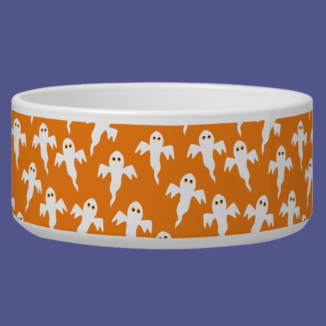 Comedero Cute Ghost Halloween (Cute ghost orange pet bowl)