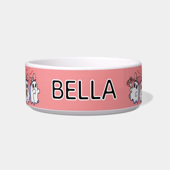 Comedero Cute Girly Ghosts with Bows Halloween Cat Feeding (Frente)