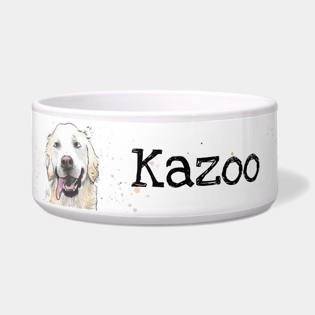 Comedero Cute Golden Retriever personalizado con nombre de  (Frente)