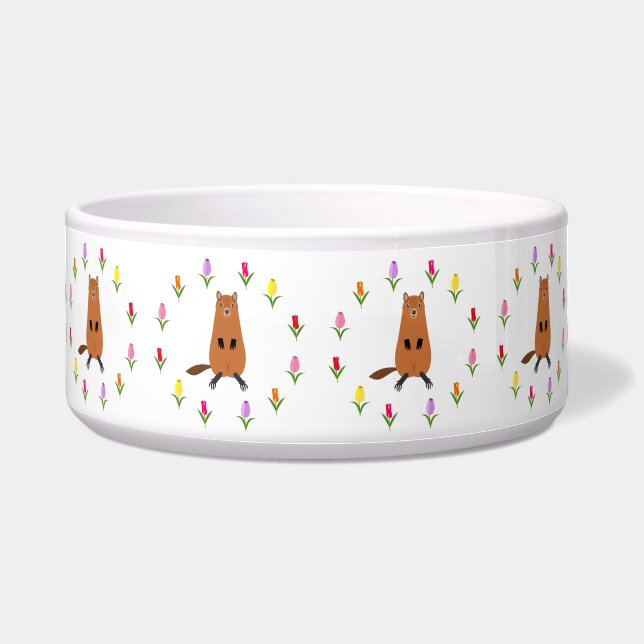 Comedero Cute Groundhog y Tulip Flowers (Frente)