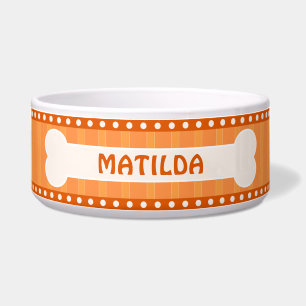 Comedero Cute Naranja Stripes Hueso y Paws Big Dog Bowl