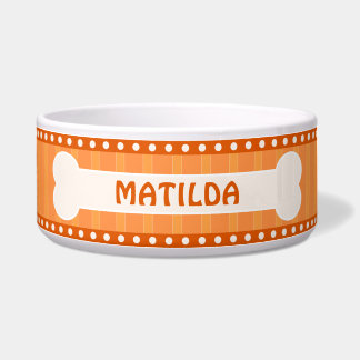 Comedero Cute Naranja Stripes Hueso y Paws Big Dog Bowl