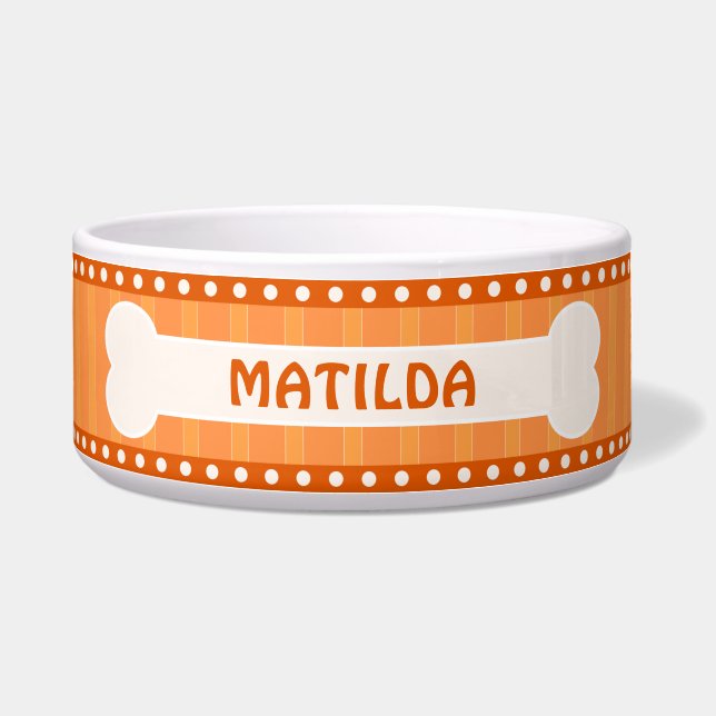 Comedero Cute Naranja Stripes Hueso y Paws Big Dog Bowl (Frente)