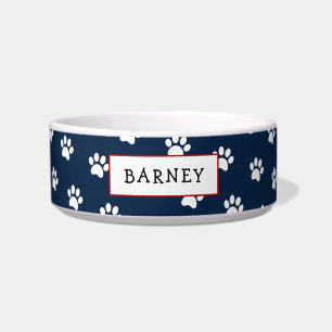 Comedero Cute Navy boliche de mascota con huellas de pata a
