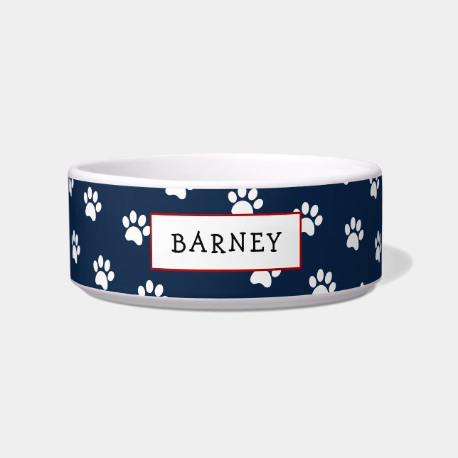 Comedero Cute Navy boliche de mascota con huellas de pata a (Frente)