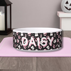 Comedero Cute Nombre Personalizado Espeluznante Rosa y Negr