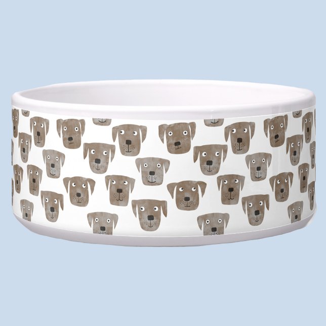 Comedero Cute perro Labrador Retriever de chocolate acuarel (Fun watercolor dog faces pet bowl)