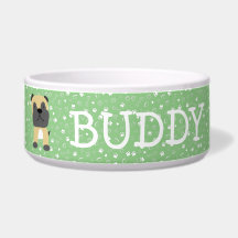 Cute Pug Dog Personalizable Nombre Bowl