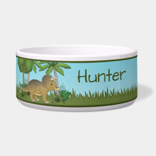 Comedero Cute Triceratops Dinosaurio Bosque Tropical Y Nomb