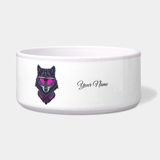 Comedero Cyberpunk Wolf Neon Art Personalizable Name Mug -  (Frente)