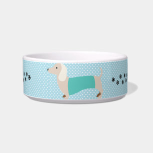Comedero Dachshund Bowl Polka Azul Punto Wiener Perro Dish
