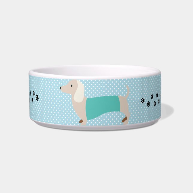 Comedero Dachshund Bowl Polka Azul Punto Wiener Perro Dish (Frente)