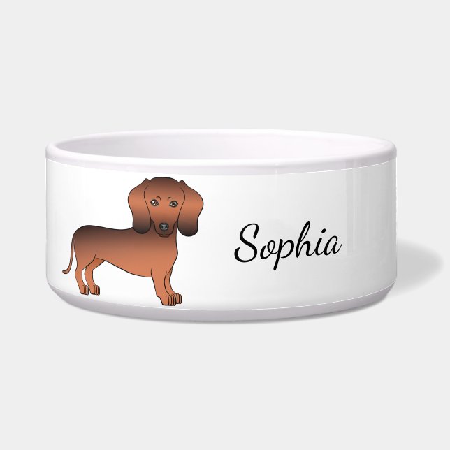 Comedero Dachshund Cartoon Perro Sable Rojo Pelo Corto & No (Frente)