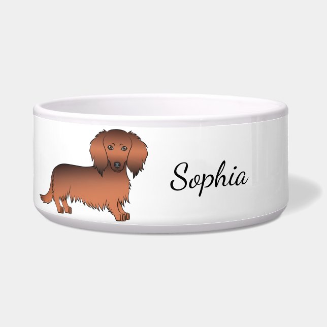 Comedero Dachshund Cartoon Perro Sable Rojo Pelo Largo & No (Frente)