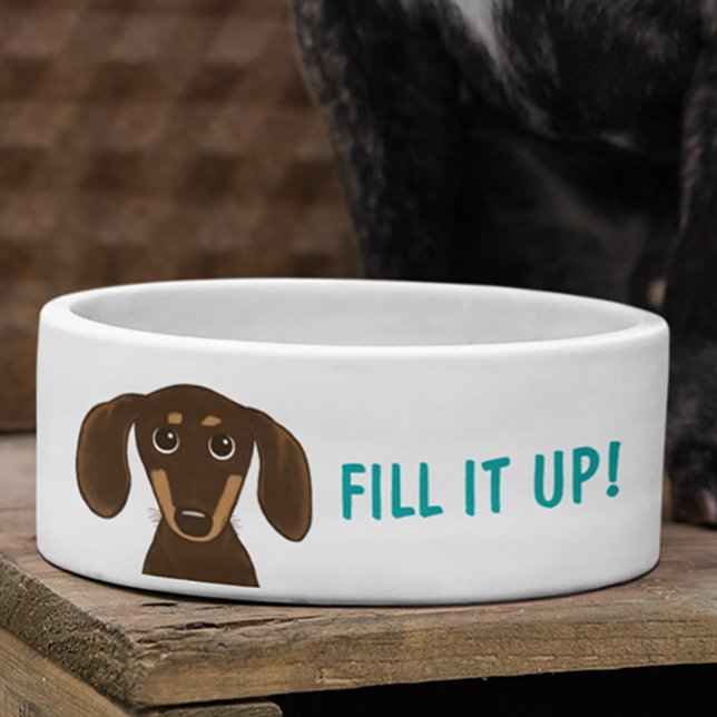Comedero Dachshund de chocolate lindo con texto Personaliza (Subido por el creador)