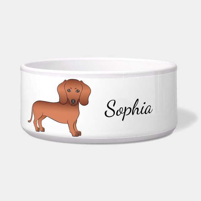 Comedero Dachshund de Pelaje Liso Rojo Perro de Dibujos Ani (Frente)