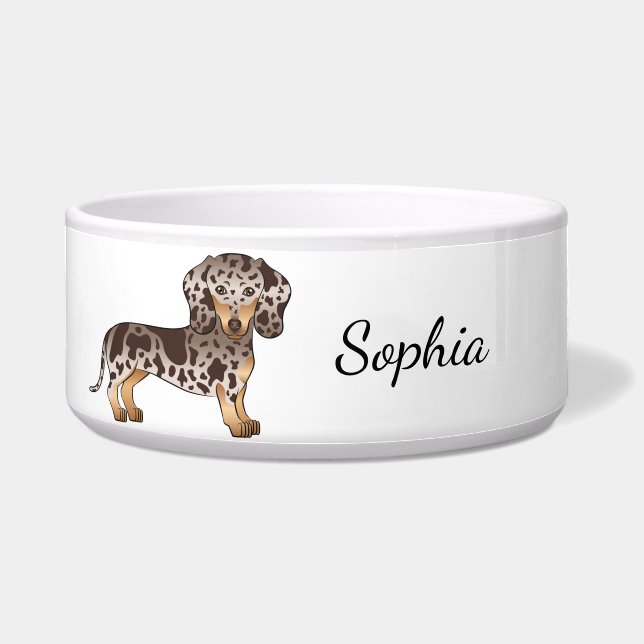 Comedero Dachshund de pelo corto con manchas de chocolate y (Frente)