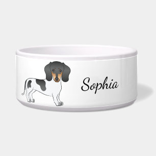 Comedero Dachshund de pelo corto piebald negro y bronceado 