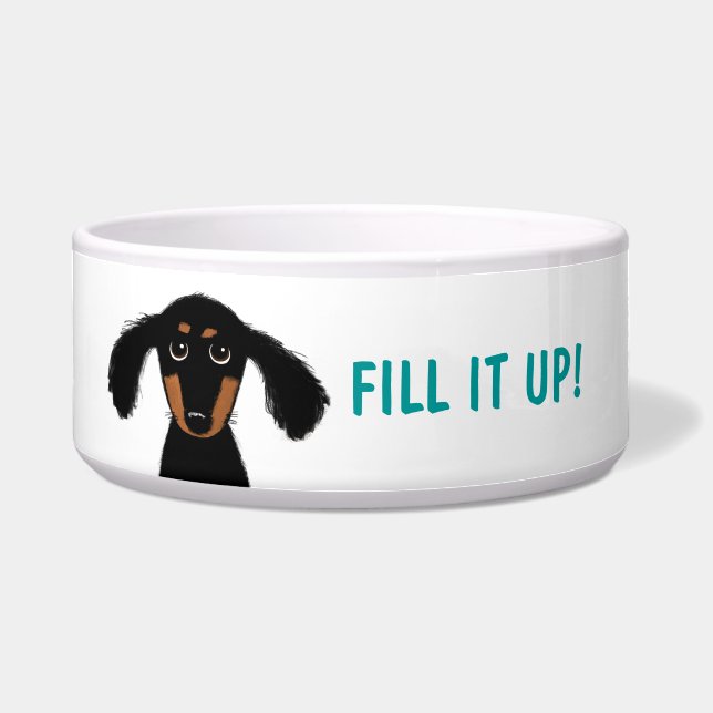 Comedero Dachshund Divertido con Texto Personalizado (Frente)