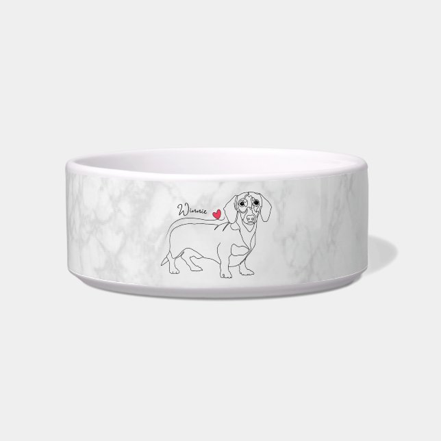 Comedero Dachshund Dog Line Art and Heart with Name (Frente)