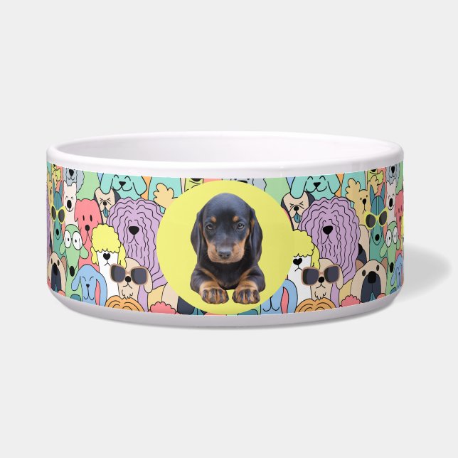 Comedero Dachshund Personaliza la foto y el nombre del tazó (Frente)