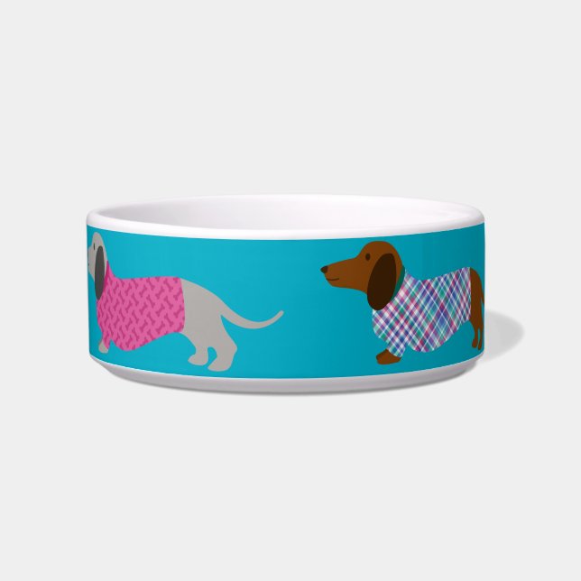 Comedero Dachshund rosa y azul (Frente)