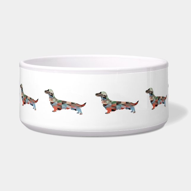 Comedero Dachshund Rough Coated Geo Silhouette Placa (Frente)