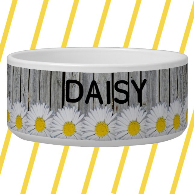 Comedero Daisy Border Rustic Weathered Old Wood Personaliza (Subido por el creador)