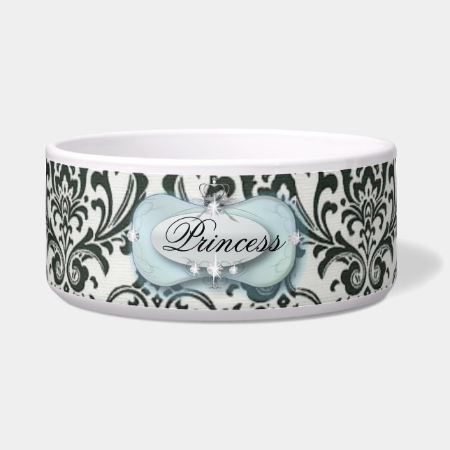 Comedero damasco blanco y negro de época con problemas (Frente)