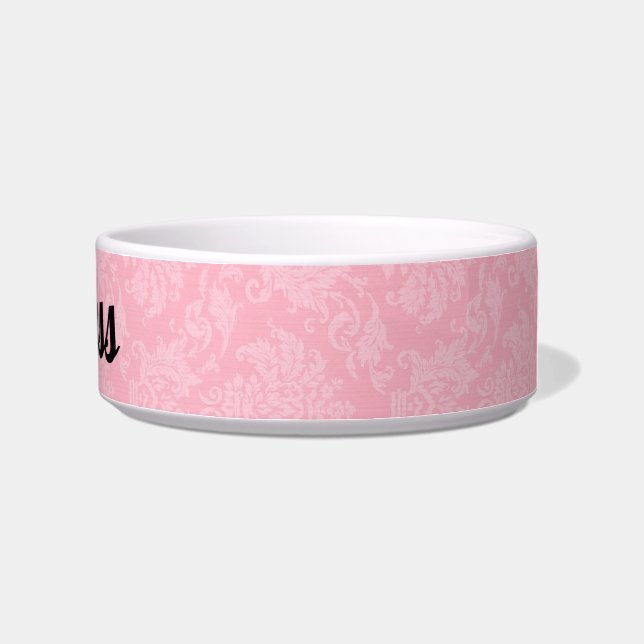 Comedero Damasco rosa con nombre de Mascota (Derecha)