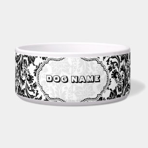 Comedero Damascos florales en blanco y negro 4-Monogramados