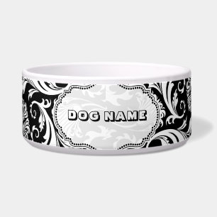 Comedero Damascos florales en blanco y negro 5-Monogramados