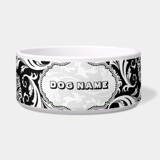 Comedero Damascos florales en blanco y negro 5-Monogramados