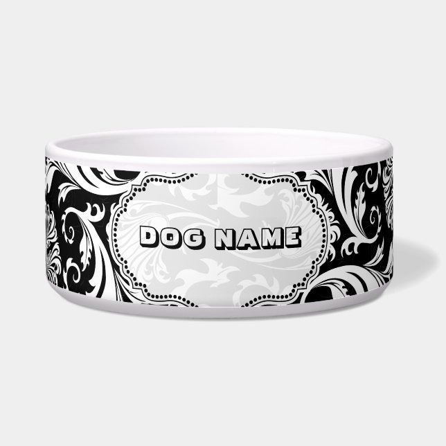 Comedero Damascos florales en blanco y negro 5-Monogramados (Frente)