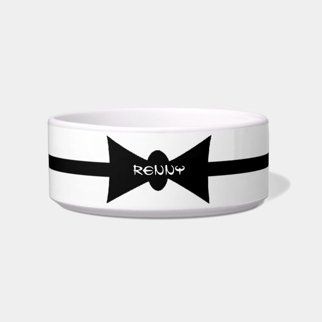 Comedero Dapper Kitty Black BowTie personalizado (Frente)