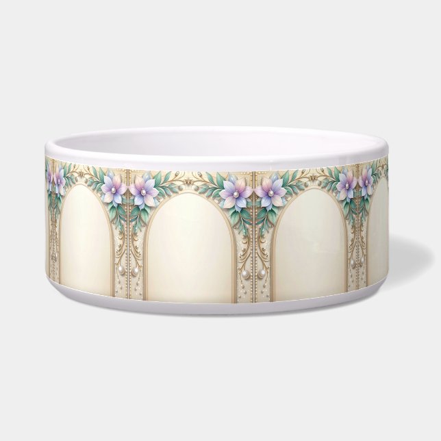 Comedero Decorative Floral Frame with Pearls Pet Bowl (Izquierda)