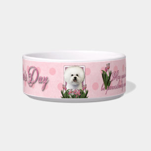 Comedero Día de la Madre - tulipanes rosados - Bichon Frise
