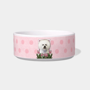 Comedero Día de la Madre - tulipanes rosados - Bichon Frise