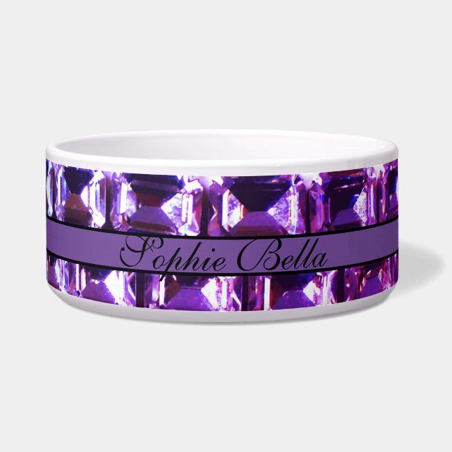 Comedero diamantes elegantes de piedras preciosas púrpura (Frente)