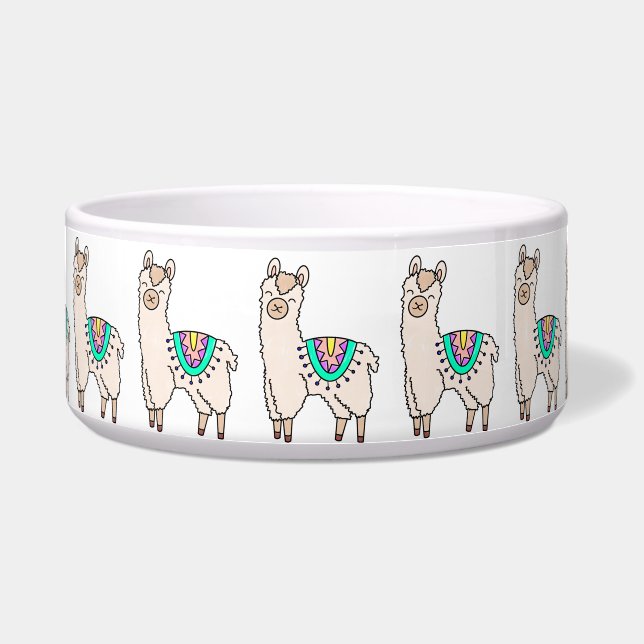 Comedero dibujo de animales personalizados de llama feliz s (Frente)