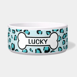 Comedero Dibujo de estampado de leopardo azul con hueso y n