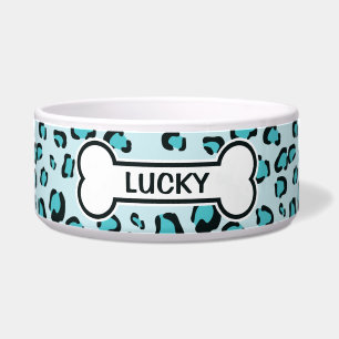 Comedero Dibujo de estampado de leopardo azul con hueso y n