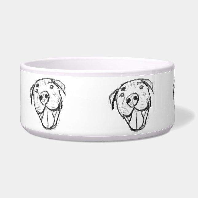 Comedero dibujo de pitbull simple amantes de perros blanco  (Frente)