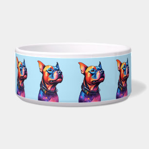 Comedero Diseño Cyberpunk de Staffy Bull Terrier Colorido,
